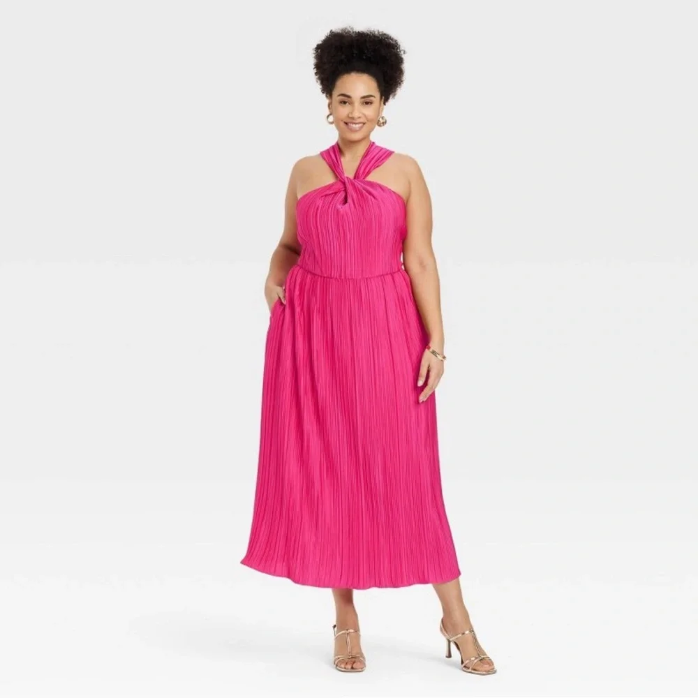NWT Women's Halter Midi Dress - A New Day Hot Pink - Picture 5 of 8